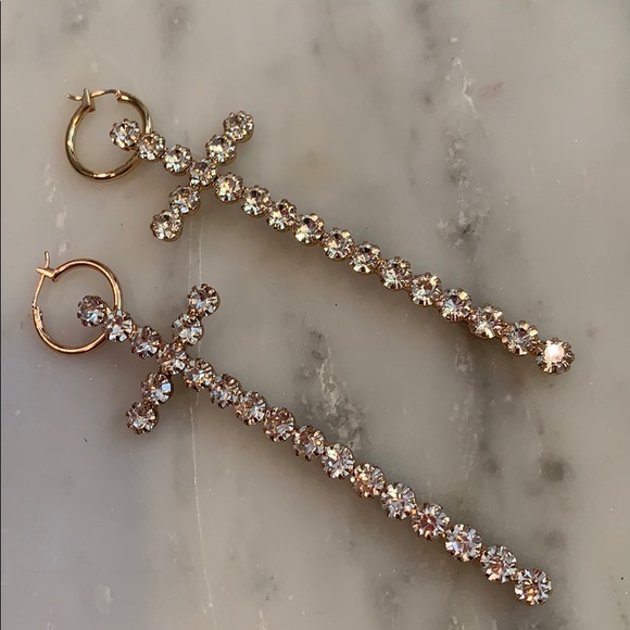 🎀Cross Rhinestone Faux Gold Drop Earrings - Picture 4 of 7